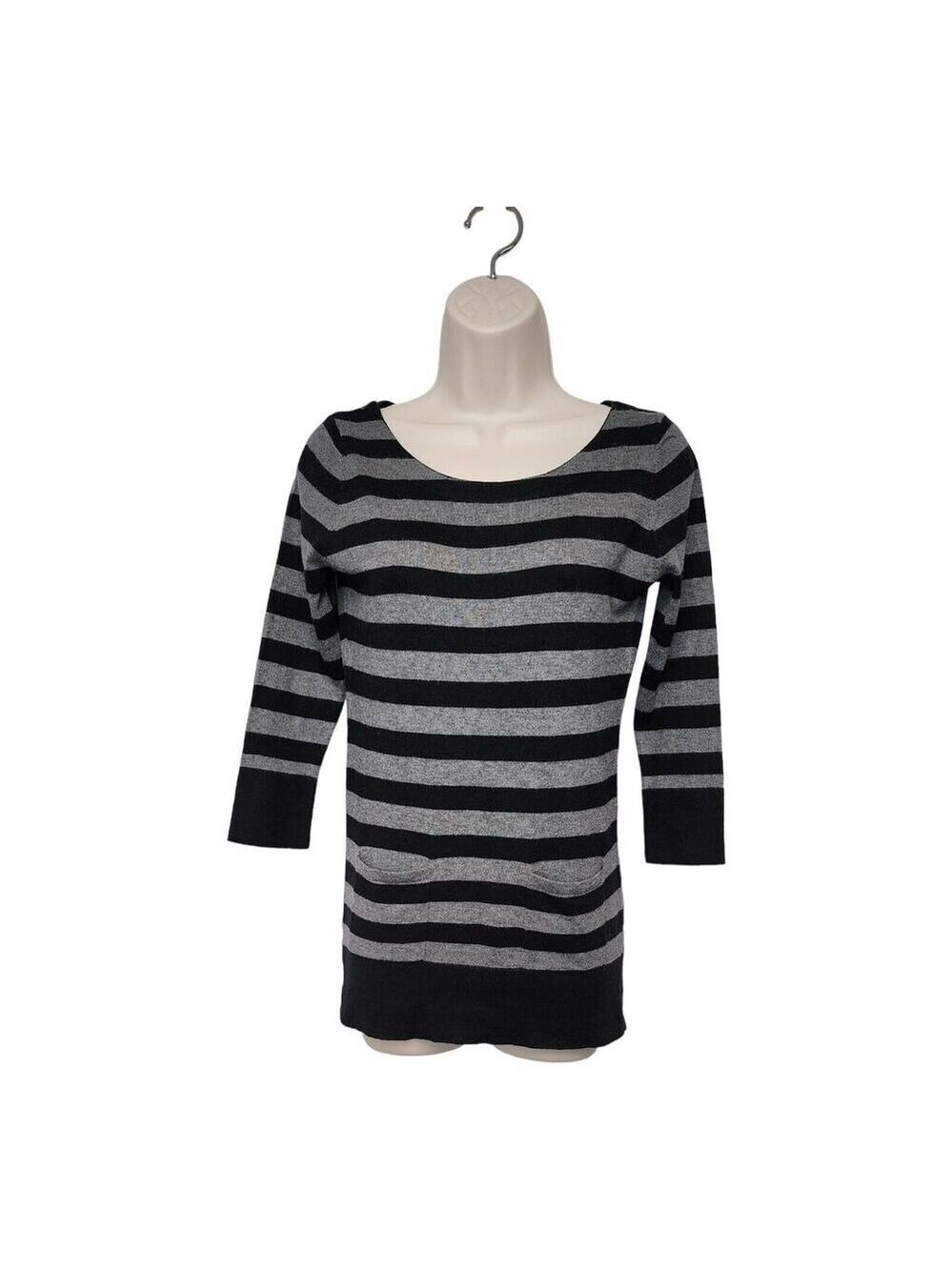 LOFT Gray/Black Striped Light Tunic Sweater Shirt Size XS/ Wool Casual